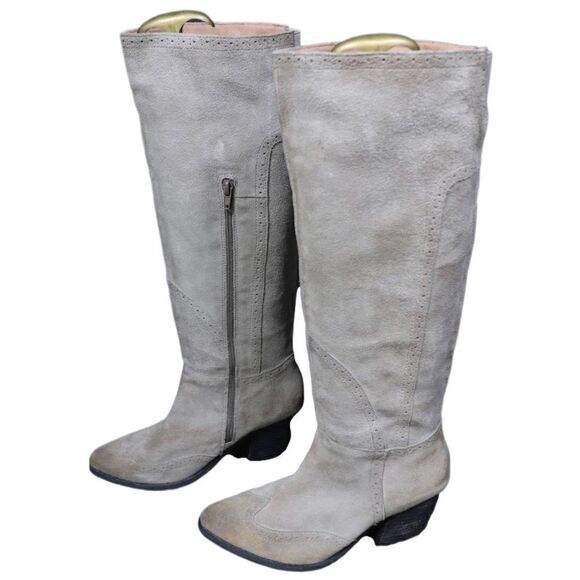 Jeffrey Campbell Torrent Gray Suede Knee Boots Sz 7 - Picture 1 of 6